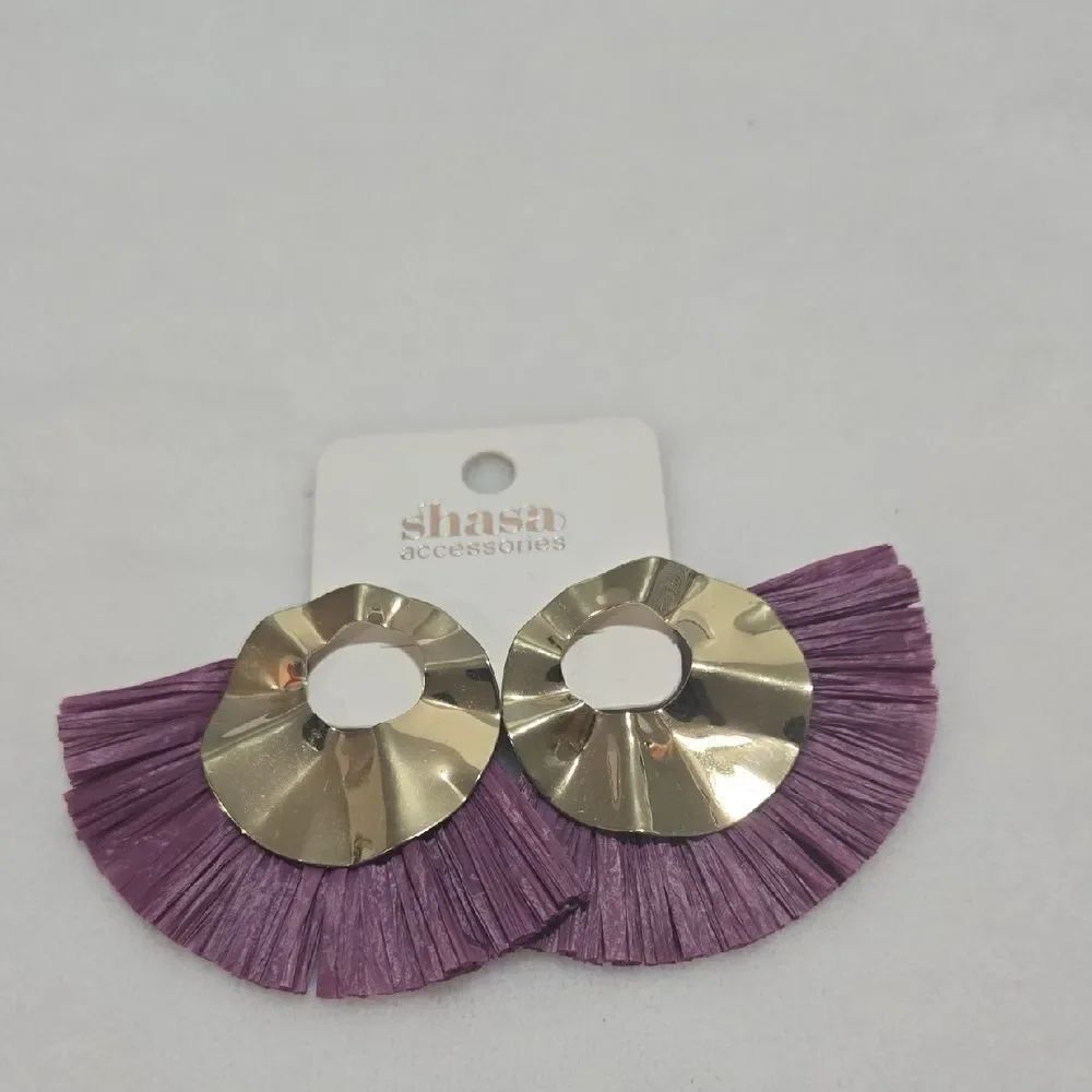 Shasa Gold and Purple Statement Earrings